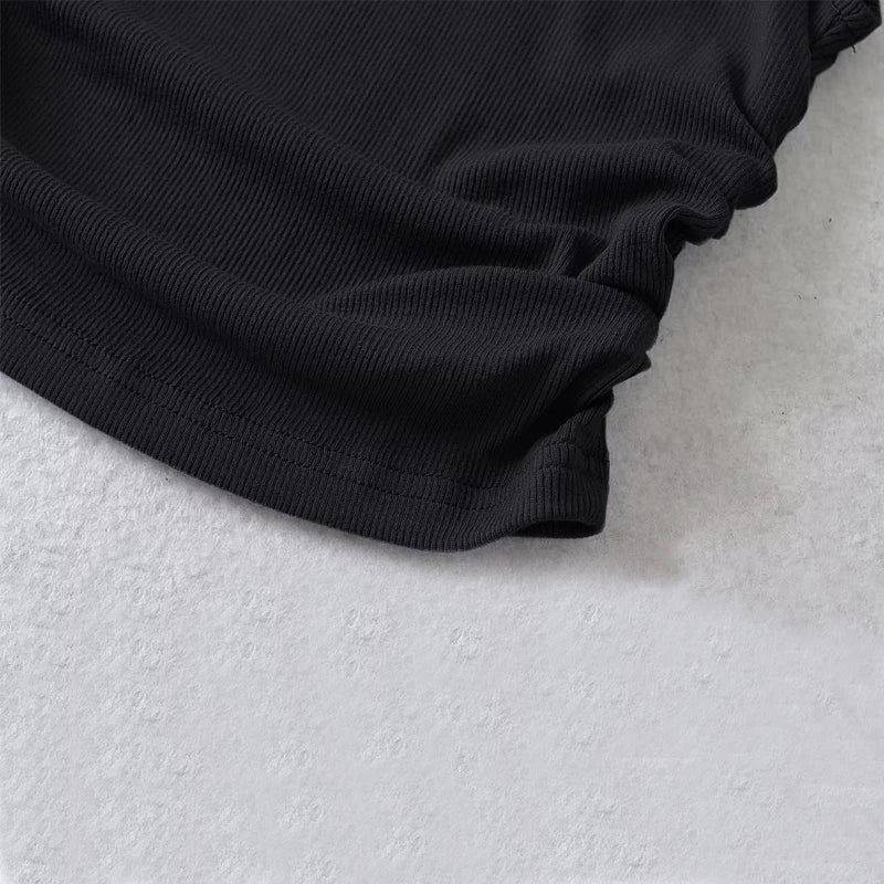 Woman Clothes Fall 2026 Tank Top Sleeve Cover Sleevless Side Pleats Turtleneck T-shirt  Sexy Ribbed Knitted Tops Y2k 2529