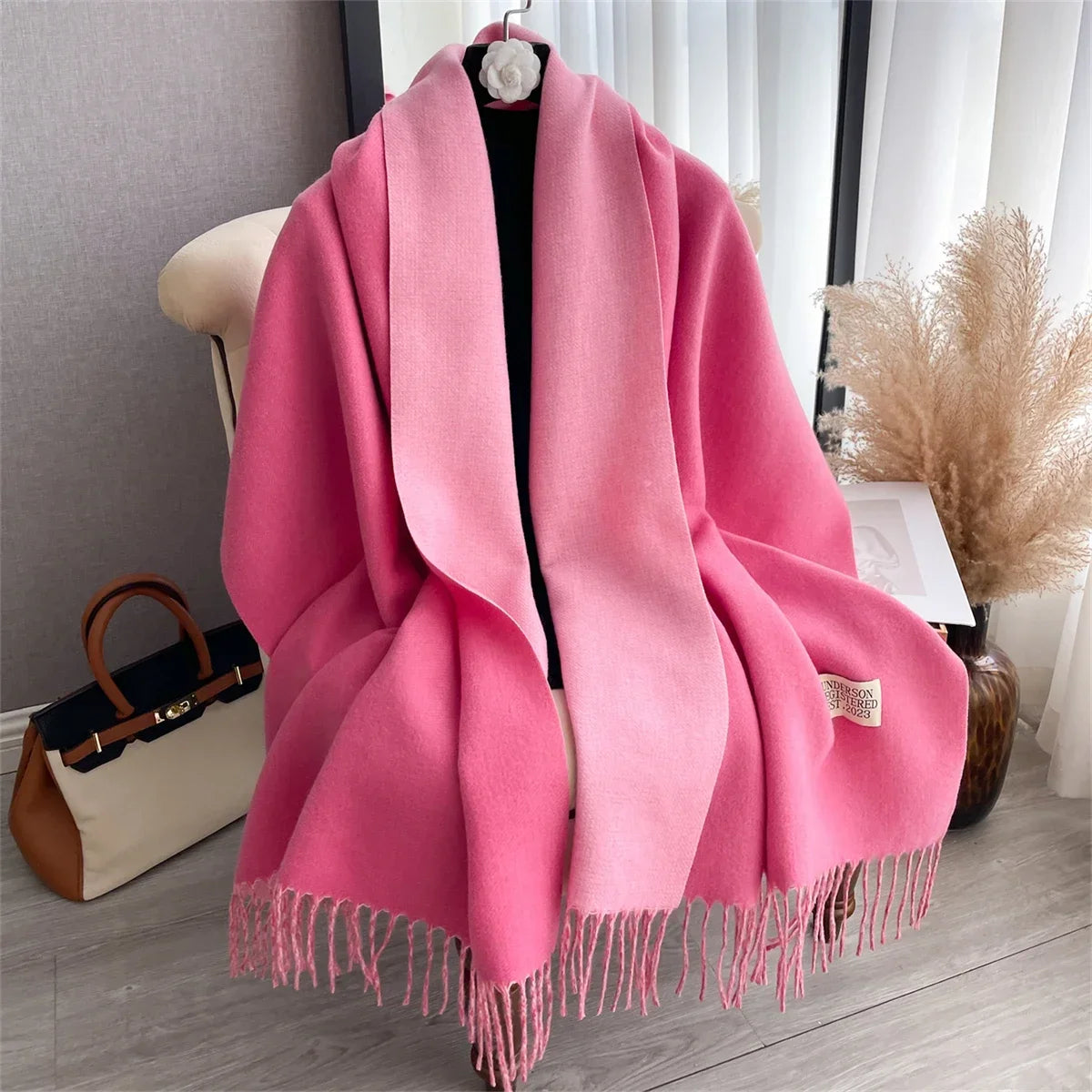Women's Solid Tassel Scarf - Long Cashmere-Feel Blanket Wrap - photo 9