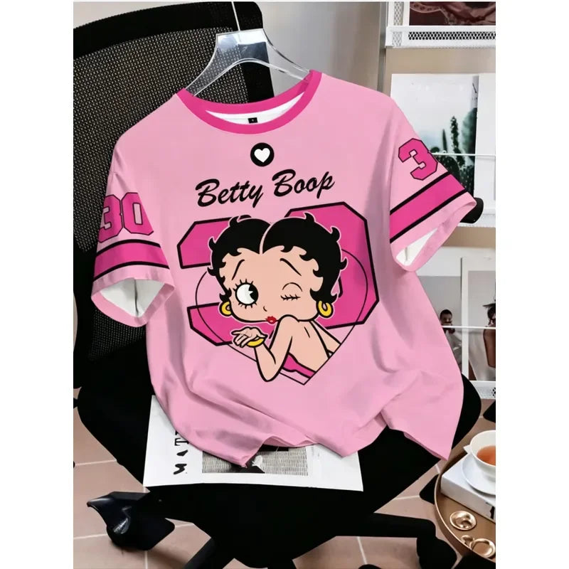 Betty Boop Cartoon 3D Print Short Sleeve T Shirt Men Women Family Matching Parent Kids Summer Casual Sport Daily Graphic Tee