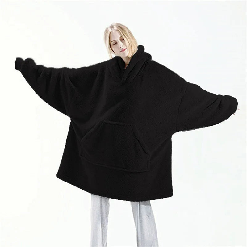 Women's Double-Sided Fleece Hoodie Blanket, Oversized