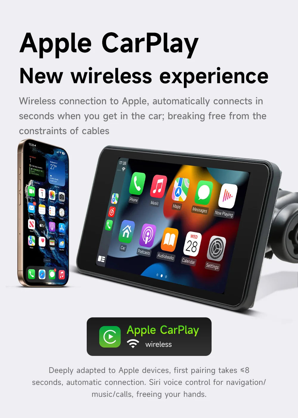 4.7" Portable Motorcycle Navigator with Wireless CarPlay & Android Auto