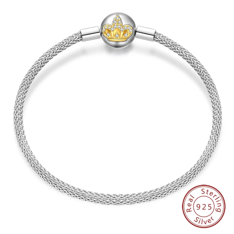 925 Sterling Silver Charm Bracelet – Star Moon Sun Four Leaf Clover Zircon | DIY Birthday Gift for Women (17-20cm)