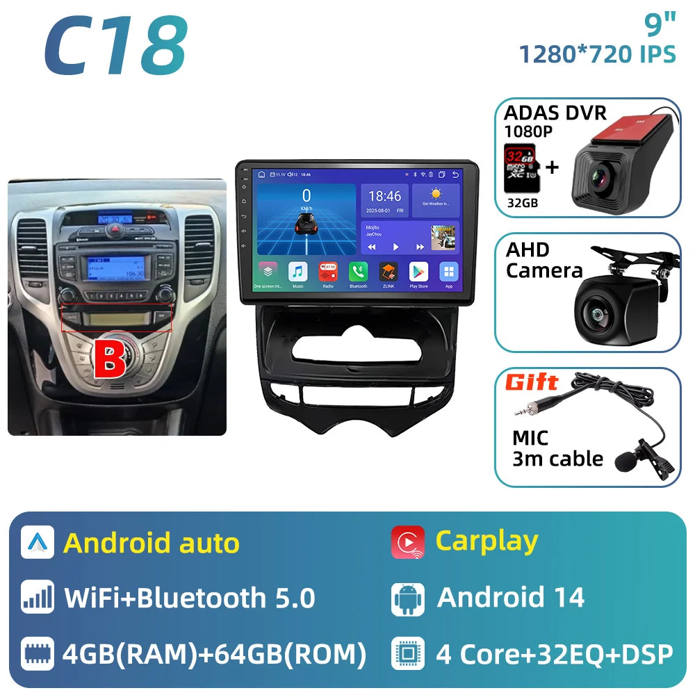 Car Stereo with Apple CarPlay & Android Auto, Compatible with Hyundai ix20 (2010-2023)
