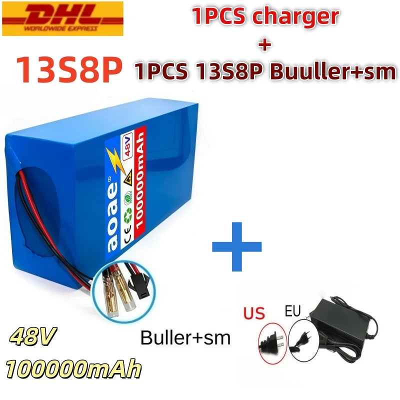 48V 100000mAh 13S8P Battery 2000W Lithium Ion Battery Pack with 50A BMS & Charger