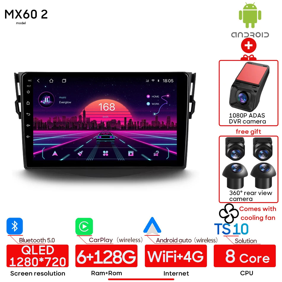 Car Stereo with Apple CarPlay & Android Auto, Compatible with Toyota RAV4 3 XA30 (2005-2016)
