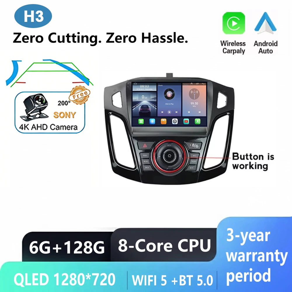 Android Multimedia Head Unit for Ford Focus 3 MK3 (2011–2019) — CarPlay, Android Auto, GPS, WiFi