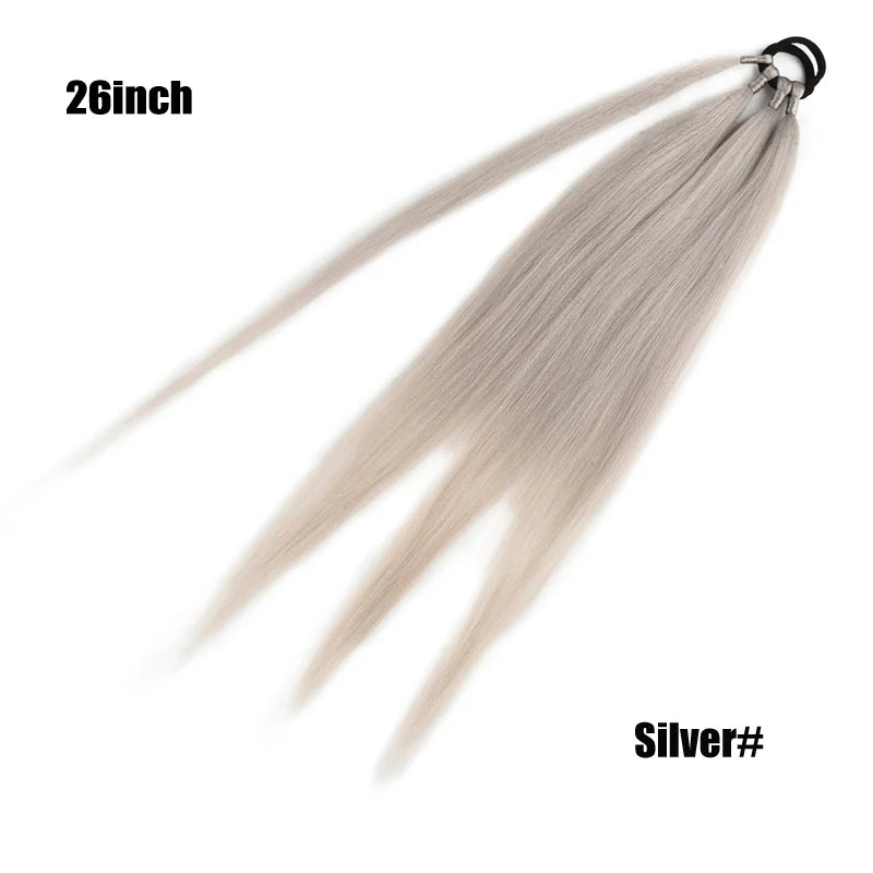 Boxing Braids Ponytail Extensions Synthetic Wrap Around Ponytail With Rubber Band Hair Ring DIY 26 Inch Ombre Black Brown Grey