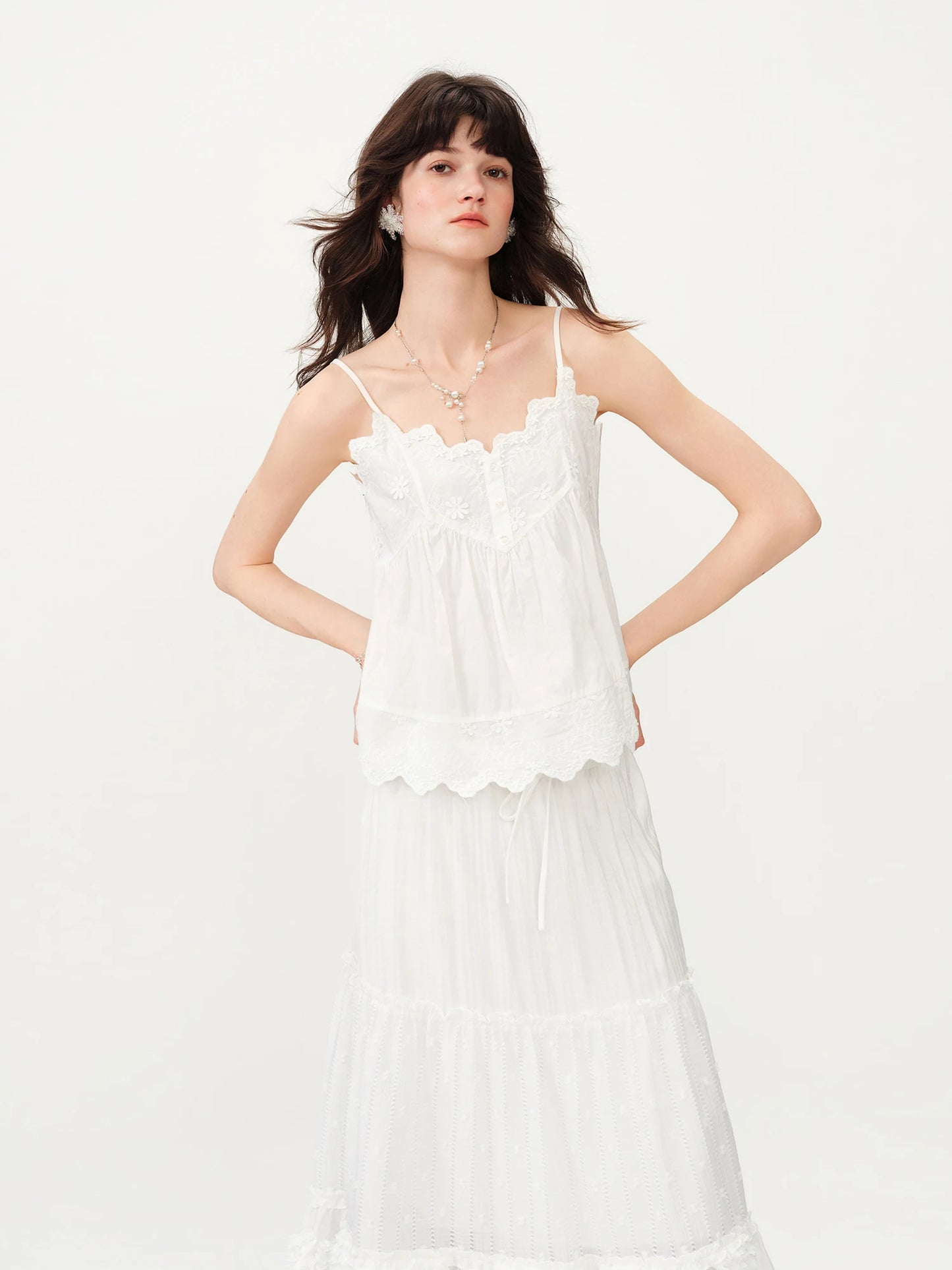 FSLE【L'amour Series】Women's Summer Cotton Embroidered Camisole Tank Chic Inner Layer Lightweight Breathable Casual Elegant Top