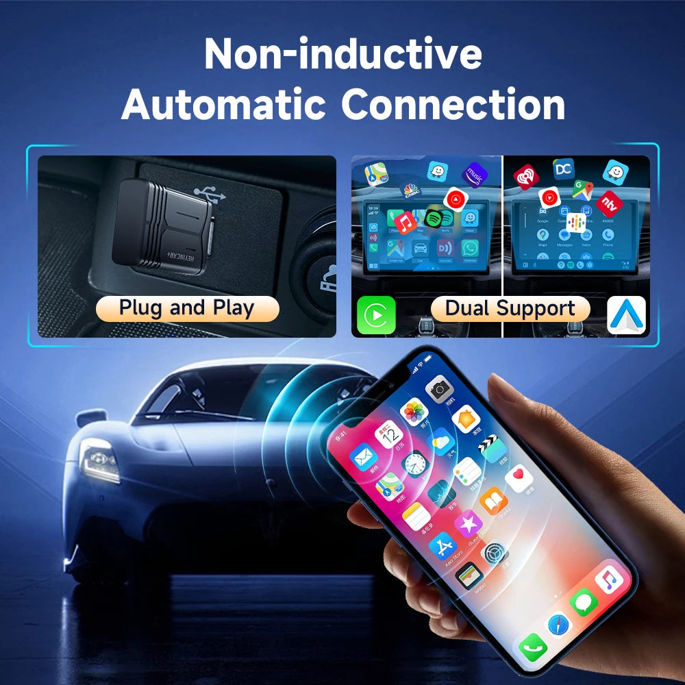 HEYINCAR Wireless CarPlay Dongle & Android Auto Adapter — Smart AI Box for Wired-CarPlay Cars
