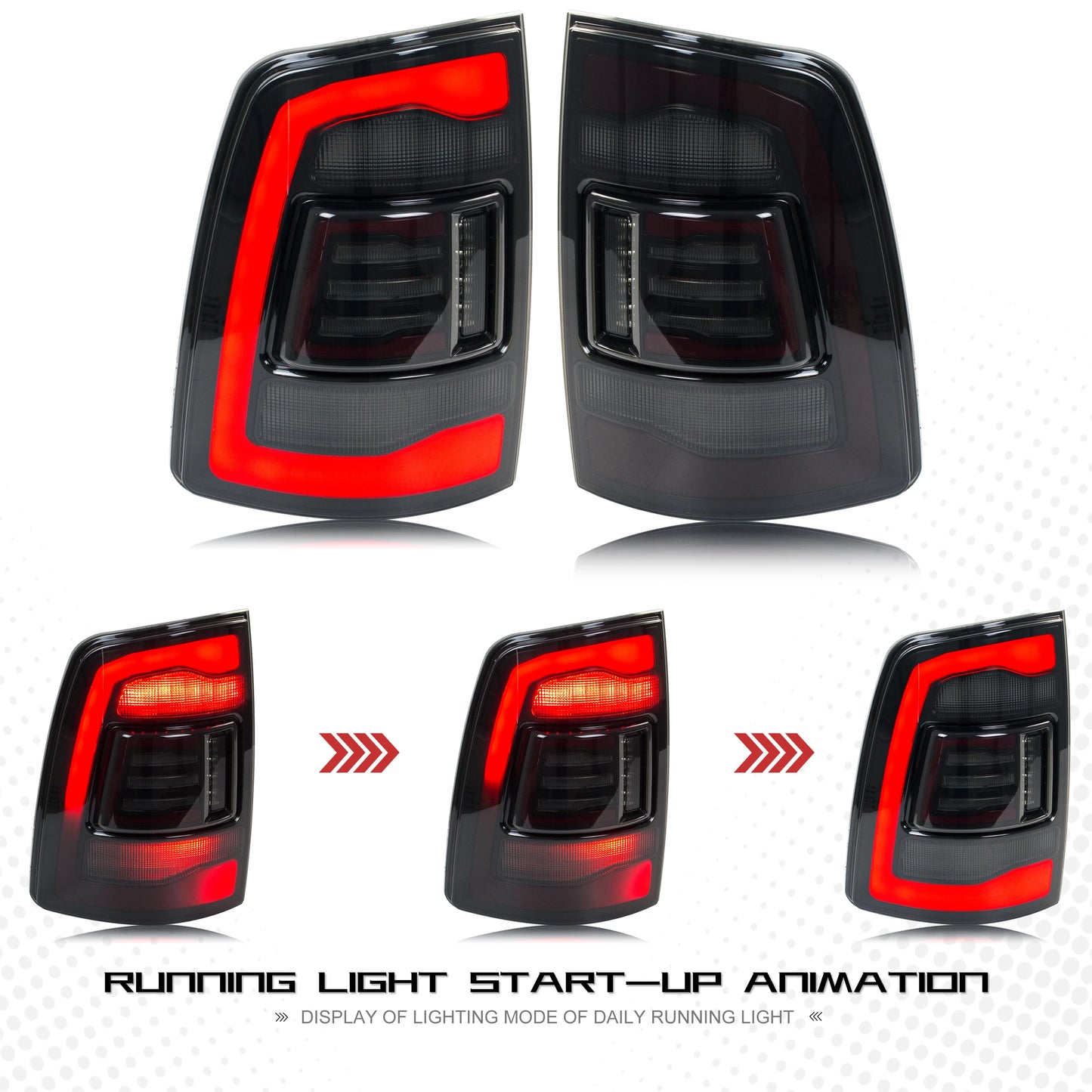 LED Sequential Tail Lights for Dodge Ram 1500/2500/3500 2009-2018 (Black, Pair)