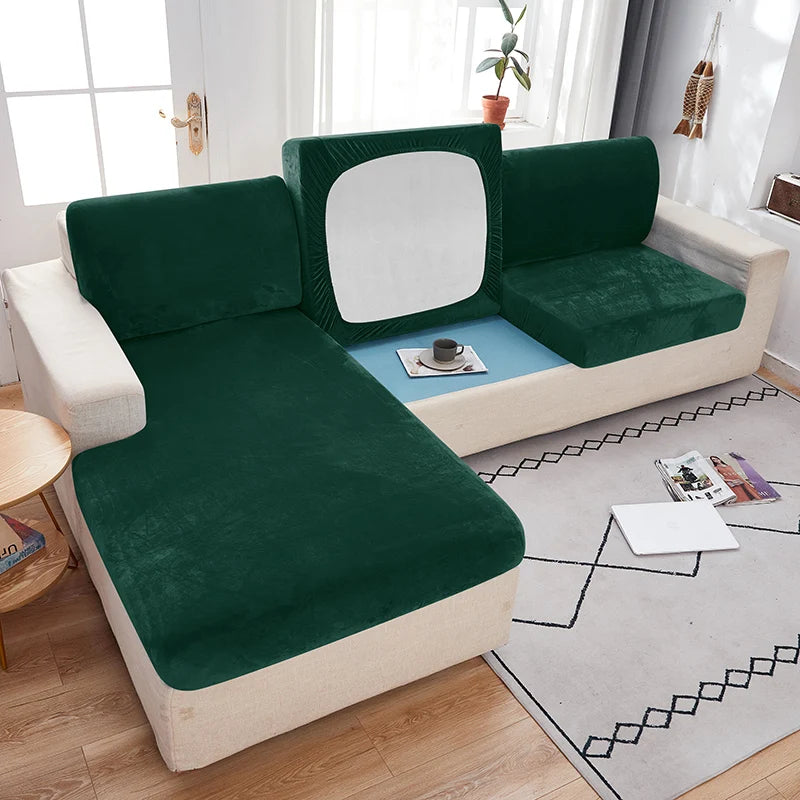 Velvet Sofa Covers for Living Room Elastic Plush Sofa Seat Cushion Cover Soft Couch Slipcover Furniture Protector for Home