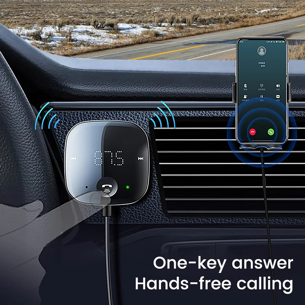 Anchtek Bluetooth 5.0 Car Audio Transmitter Handsfree Wireless FM Transmitter LED Display Auto AUX Audio Receiver MP3 Player Kit