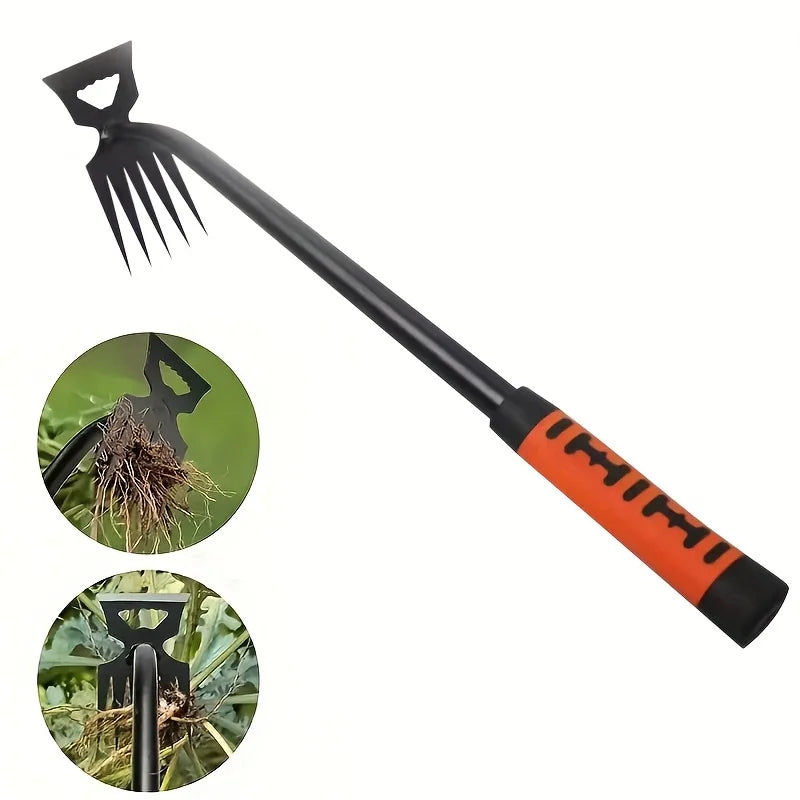 2-in-1 Garden Weeding Rake — Carbon Steel Weeder & Soil Loosener