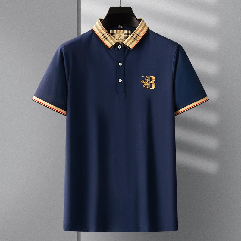Summer men's fashion casual short sleeved polo shirt high-end boutique embroidered top comfortable and breathable lapel T-shirt