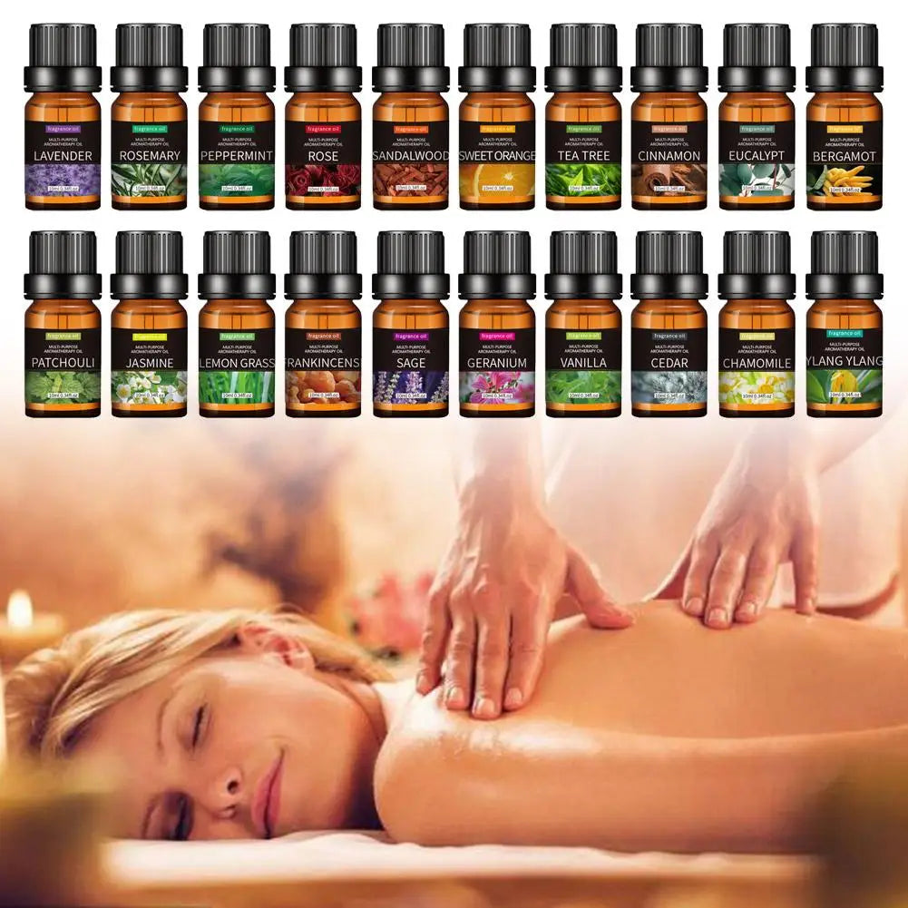 20Flavors 10ml Essential Oils For Aroma Diffuser Air Humidifier Lavender Rose Eucalyptus Sandalwood Air Freshening Aromatherapy