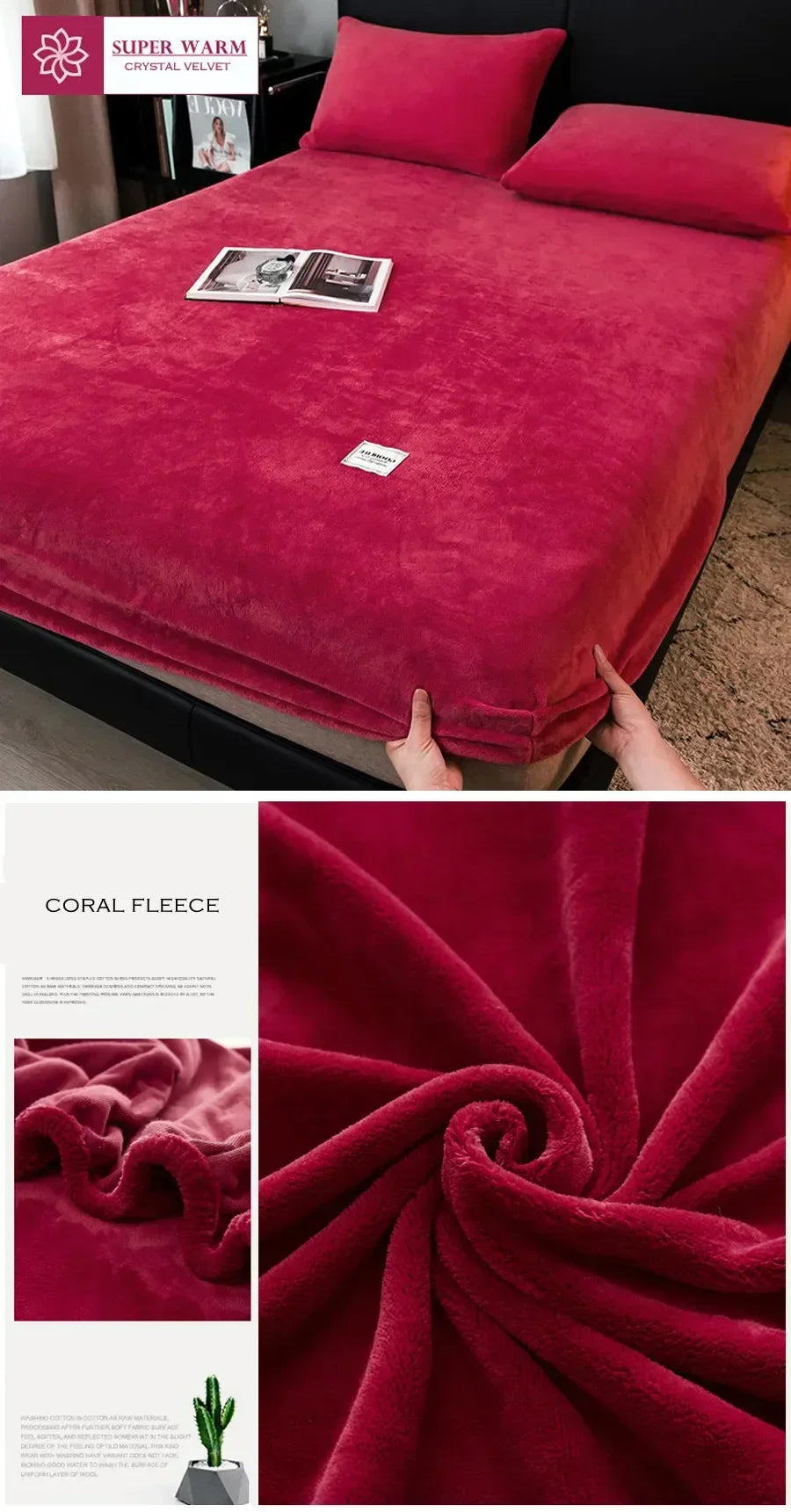 Soft Warm Plush Fitted Sheet Elastic Mattress Cover Fluffy Coral Fleece Bed Linen Winter Couple Luxury Double Bed Bedding