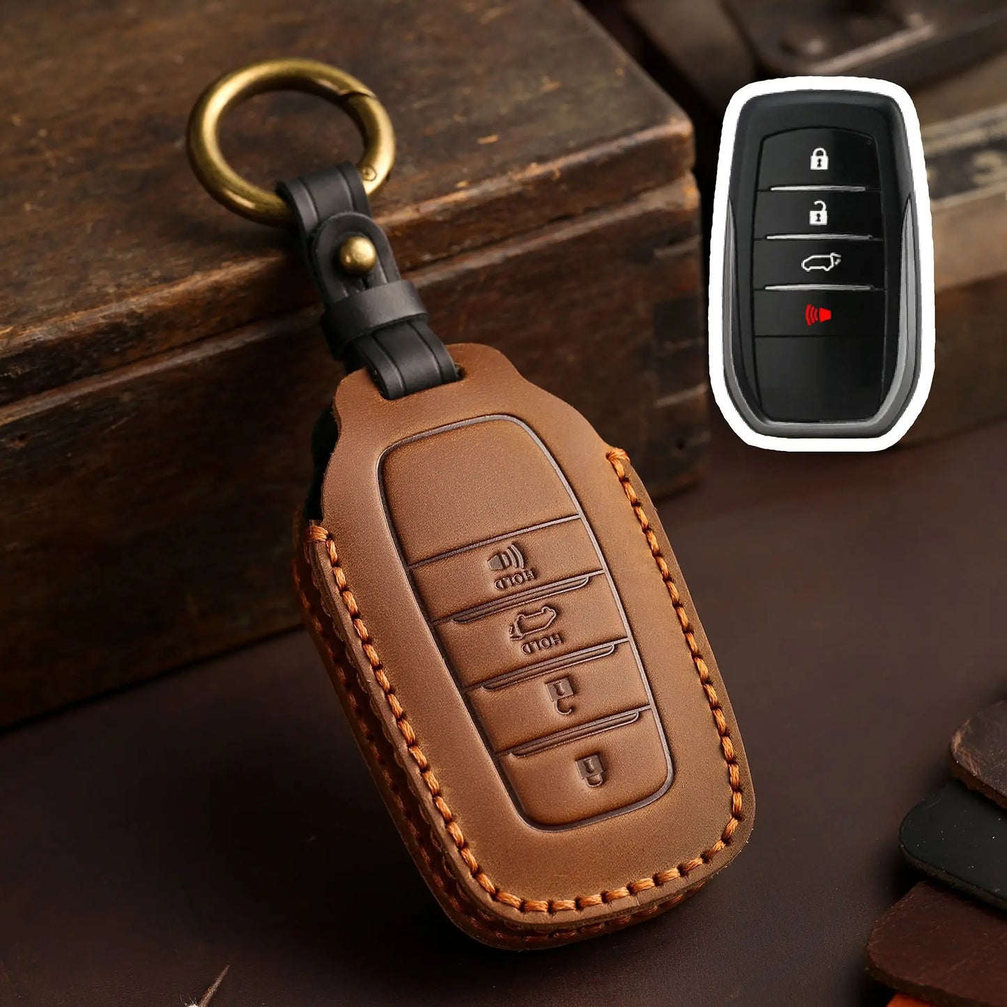Leather Car Key Fob Case Cover for Toyota CHR Camry Prius Land Cruiser Prado Furniture Corolla Yaris RAV4 Highlander Accessories