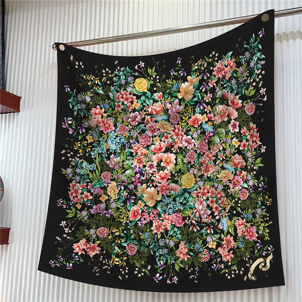90cm Elegant Floral Silk Scarf for Women - Versatile Fashion Accessory