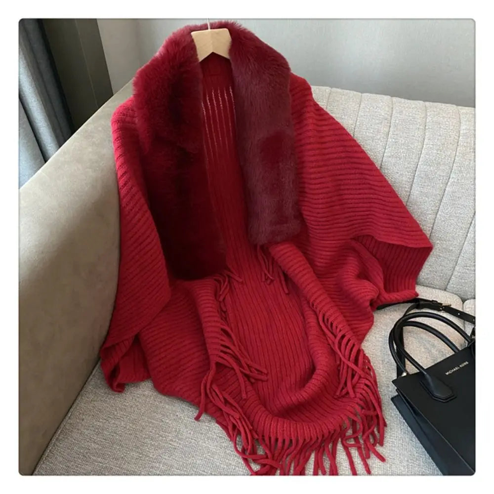 Women's Knit Shawl with Faux Fur - Thick Wrap for Evening Dresses - photo 4
