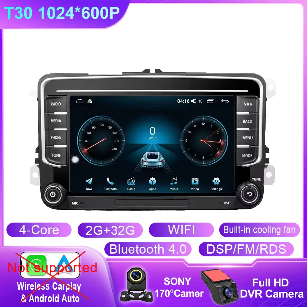 Car Stereo with Apple CarPlay & Android Auto, Compatible with VW Golf 5 6, Skoda Octavia, Passat B6, Polo & Jetta