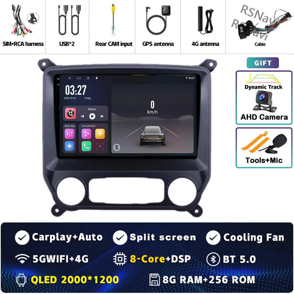 Android 16 Carplay Auto Car Radio Multimedia For Chevrolet Silverado 3 GMTK2 2014 2015 2016 2017 2018 GPS BT 4G Stereo Head Unit