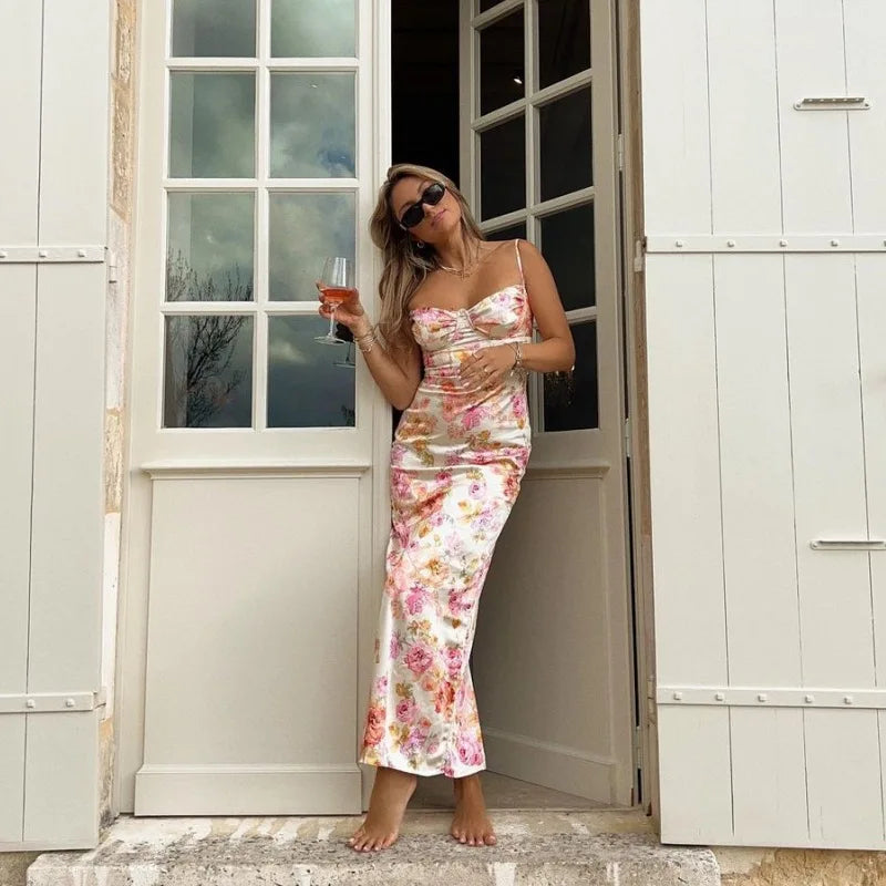 New Floral Suspender Split Slim Sleeveless Patry Beach Style Spaghetti Strap Dress Women Clothes Mini Dress 2026 Summer