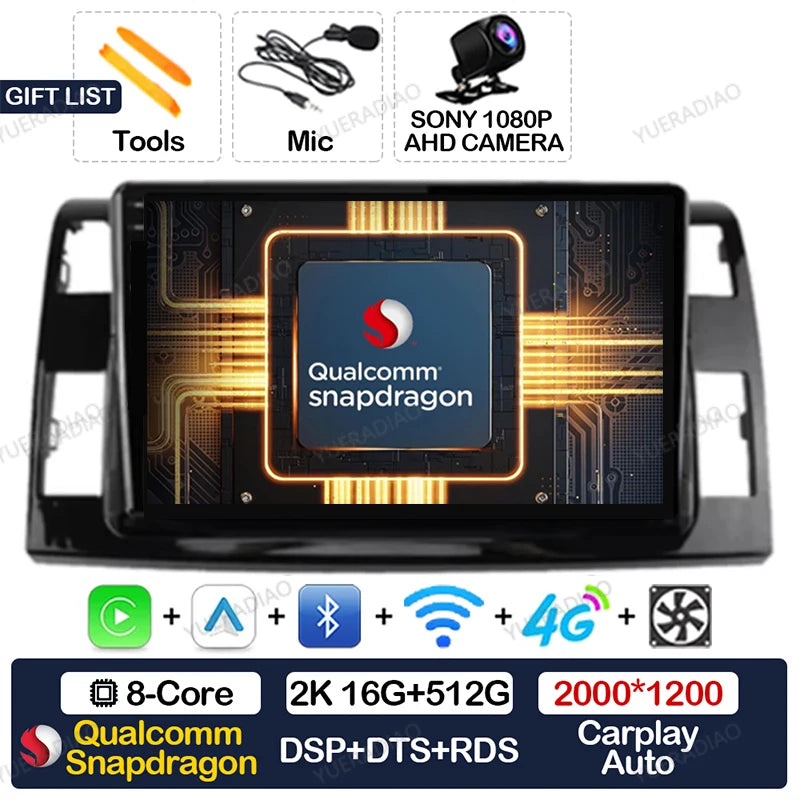 Wireless CarPlay & Android Auto Display Screen, Compatible with Toyota Previa XR50 III & Estima