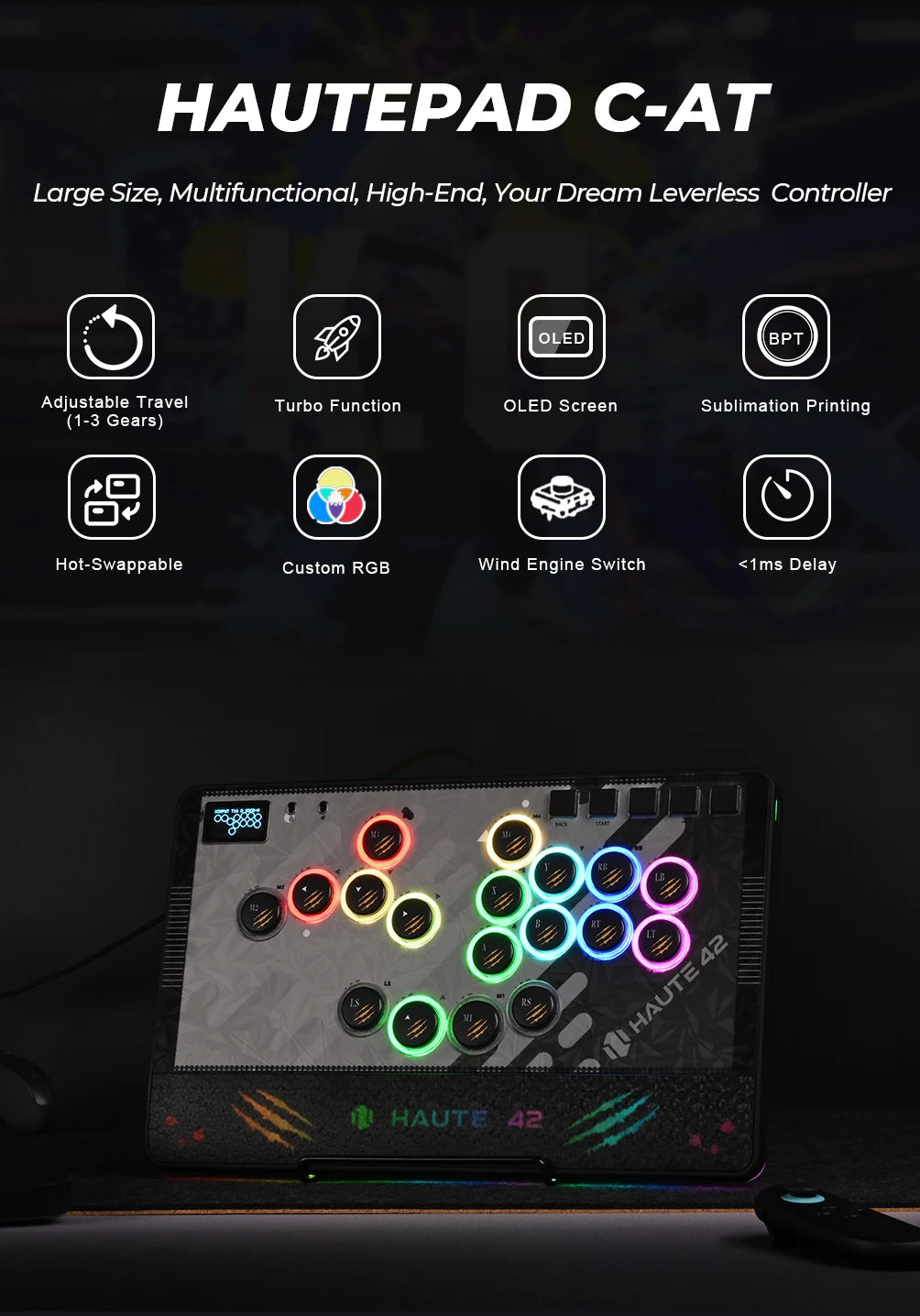 Haute42 C-AT Magnetic Leverless Hitbox Controller Stickless Arcade Controller Keyboard For PC/PS4/PS5/Switch Hitbox Fightstick