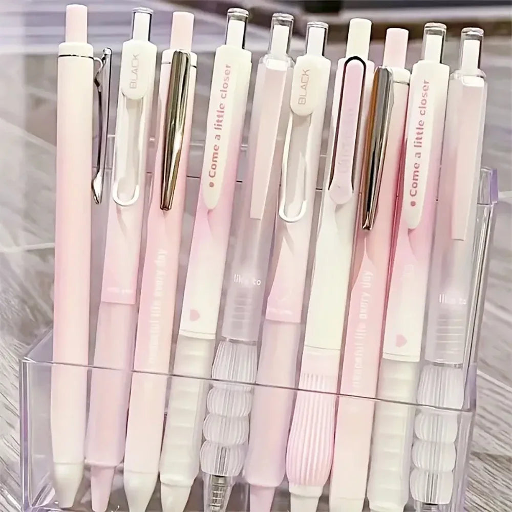 5PCS Chic Pink Blush Retractable Gel Pens, 0.5mm Fine Point Black Ink, Smooth Writing for Daily Office & School Supplies
