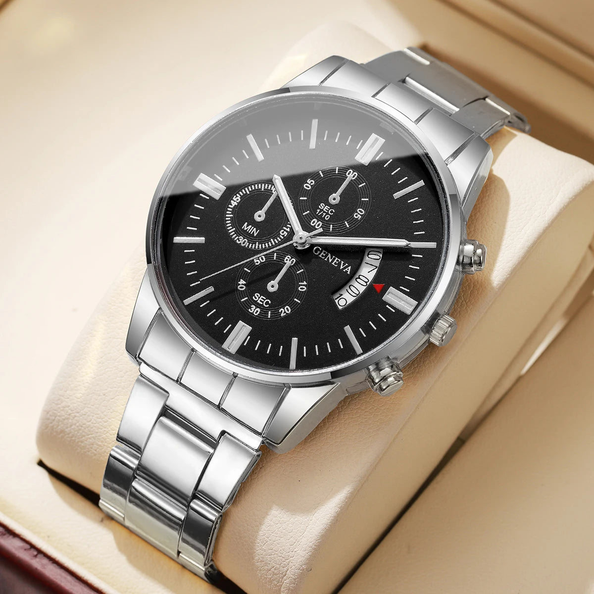 Men's Business Quartz Watch with Calendar – Classic Luxury Dress Watch, Stainless Strap