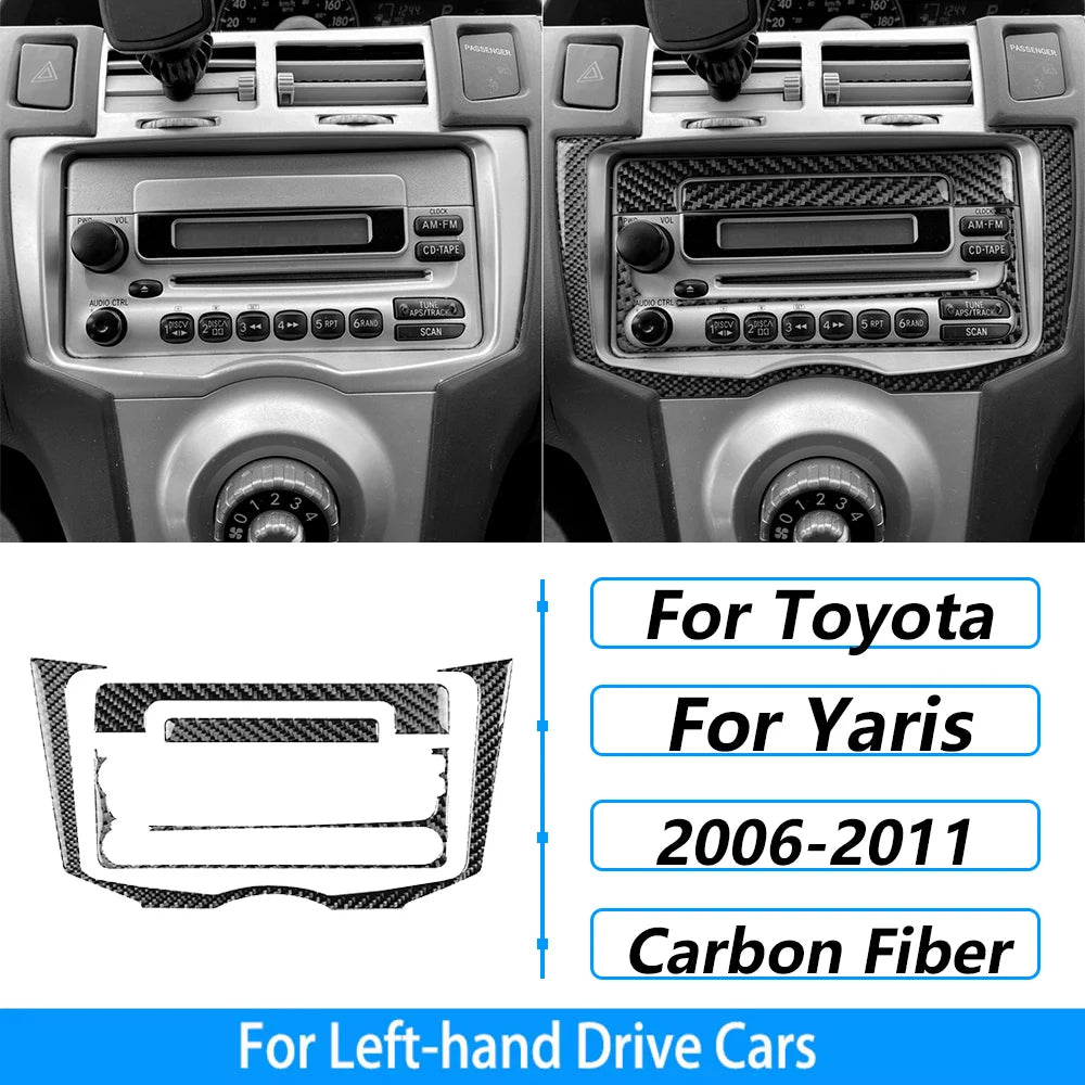 For Toyota Yaris 2006-2011 Carbon Fiber Central Control AC CD Air Outlet Gear Shift Panel Cover Trim Set Car Accessories Sticker
