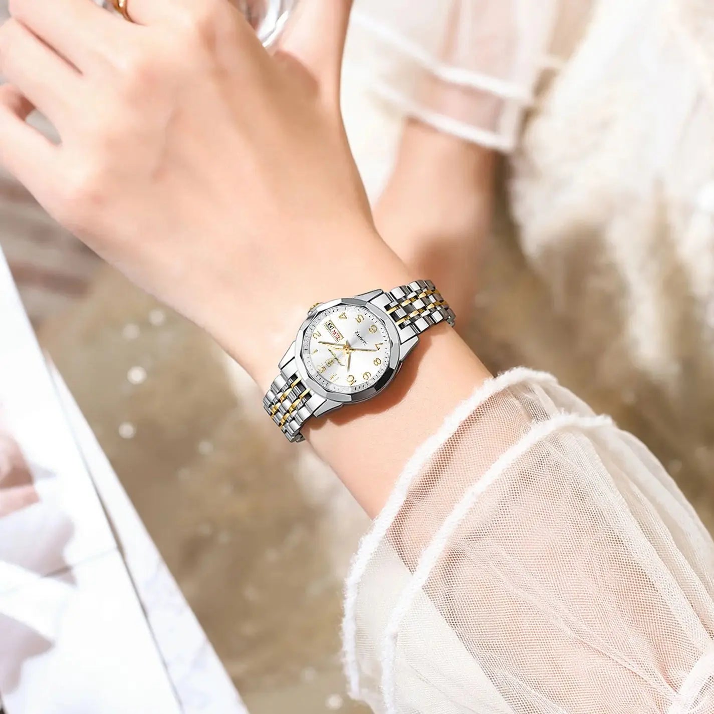 POEDAGAR Elegant Ladies Watches Waterproof Luminous Date Week Watch for Woman High Quality Stainless Steel Quartz Women's Watch