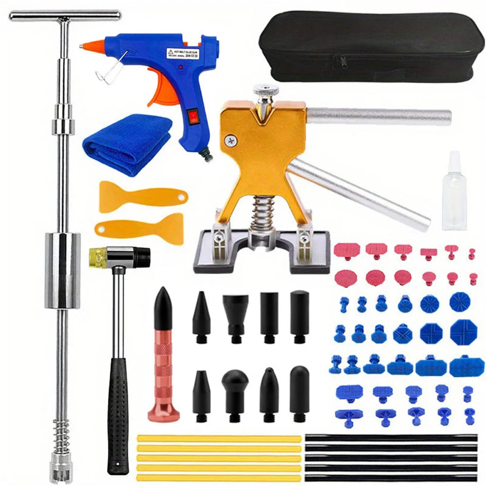 Complete Paintless Car Dent Removal Tool Set – Slide Hammer, T-Bar, Bridge Puller & Reusable Tabs