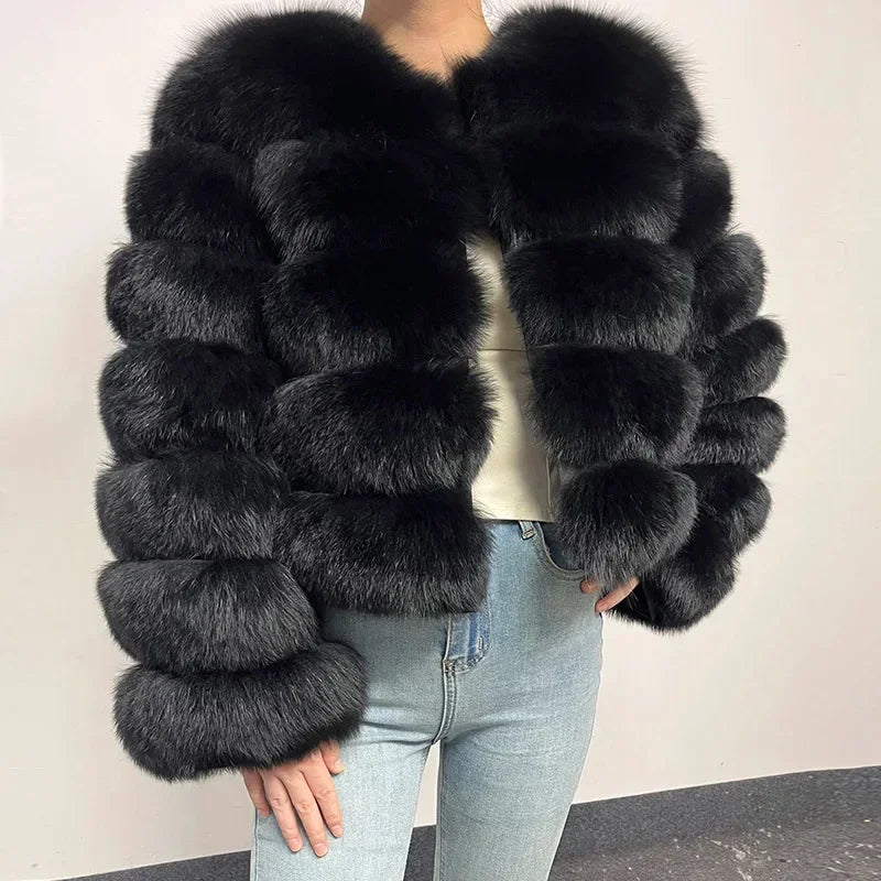 Women's Fox Fur Coat with Detachable Sleeves