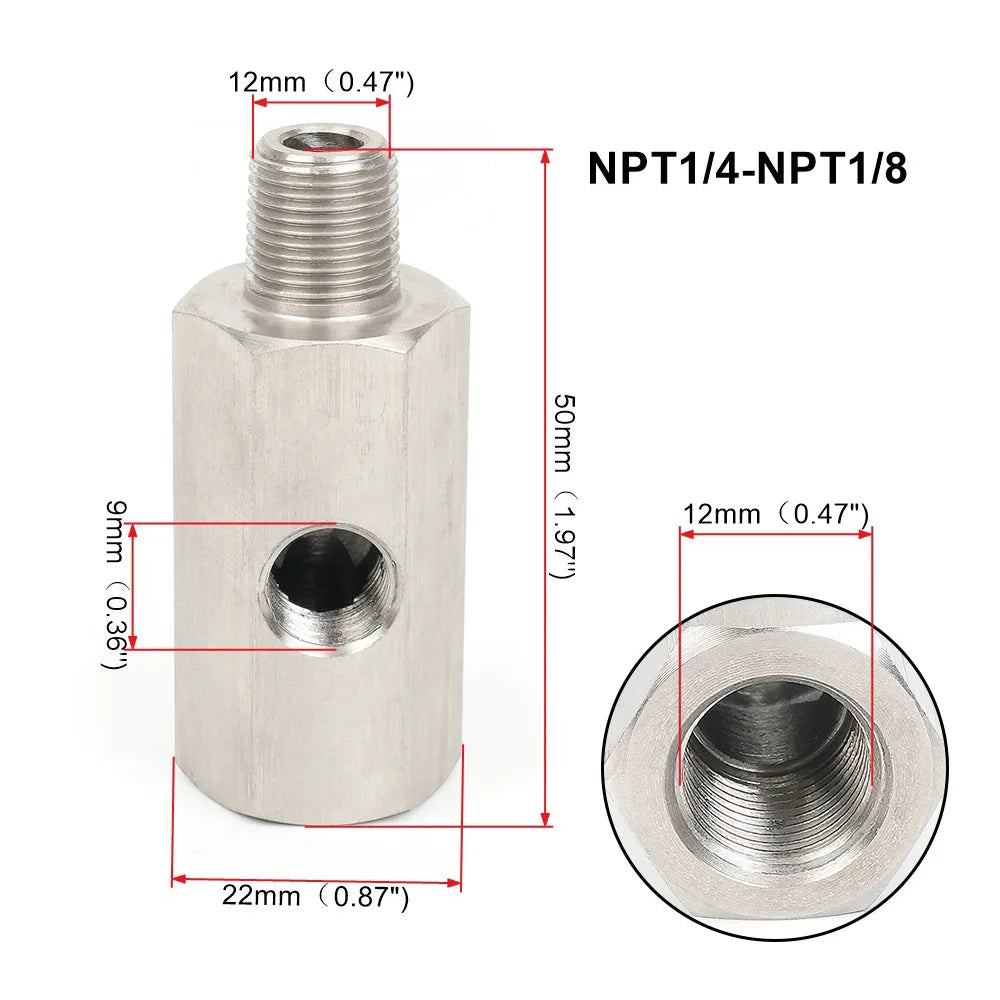 1pc Car Oil Pressure Sensor Steel Side Hole 1/8 "NNPT Internal Thread M12 M10 M14 1/8NPT 1/4NPT Pressure Gauge Interface Adapter