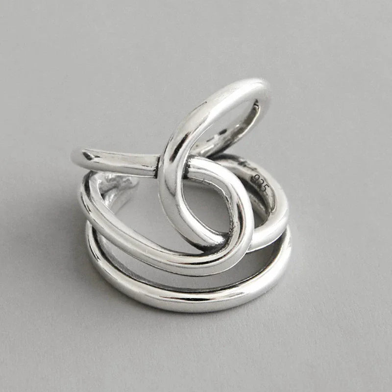 PANJBJ 925 Sterling Silver Hollow Out Rings For Women Three Layered Cross Punk Irregular Vintage Jewelry Gift Dropshipping