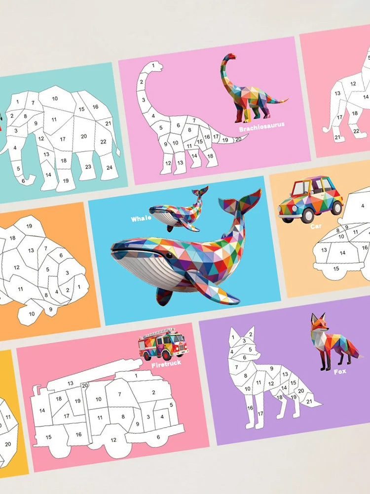 3D Puzzle Stickers DIY Craft Kits Animal Collage 5 Themes Back-to-School Gift Creative Educational 9-PCS Kit with Clips