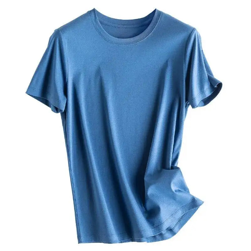 Women's Luxury Mulberry Silk Cotton T-Shirt – Loose Round Neck Short Sleeve Solid Basic Top
