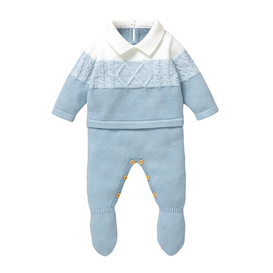 Baby Boy Knit Collar Romper 0-18M - Long Sleeve Winter Bodysuit