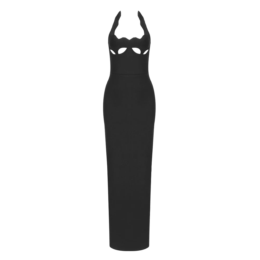 VC Black Halter Elegant Dress For Women 2026 New Summer Evening Party Celebrity Bodycon Long Dress Red Brown Prom Vestido