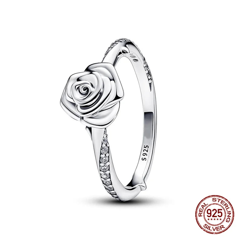 New in 925 Sterling Silver Sun and Moon Love Princess Zircon Oxide Enamel Heart Love Rings Fashion Fine Jewelry For Women Gifts