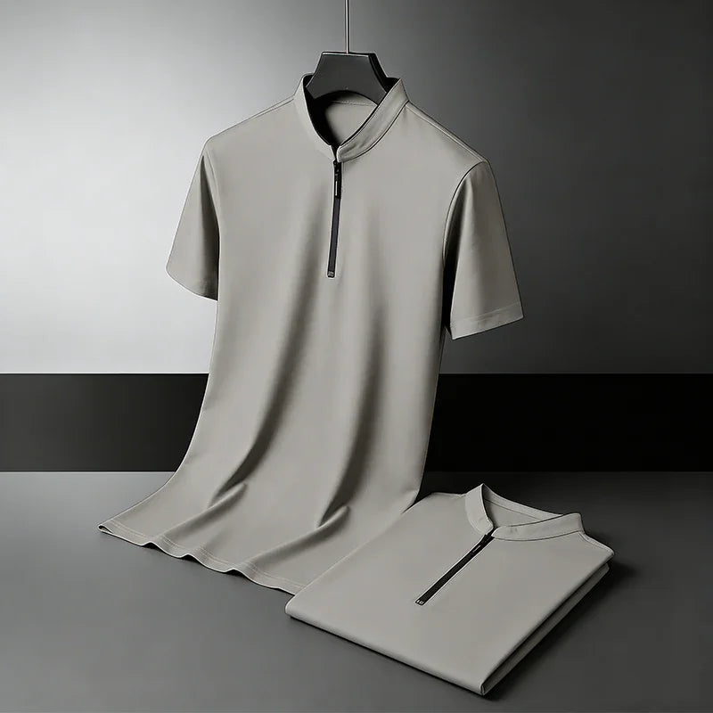 Men's Half-Zip Polo Shirt - Stand Collar Slim Fit, Business & Casual