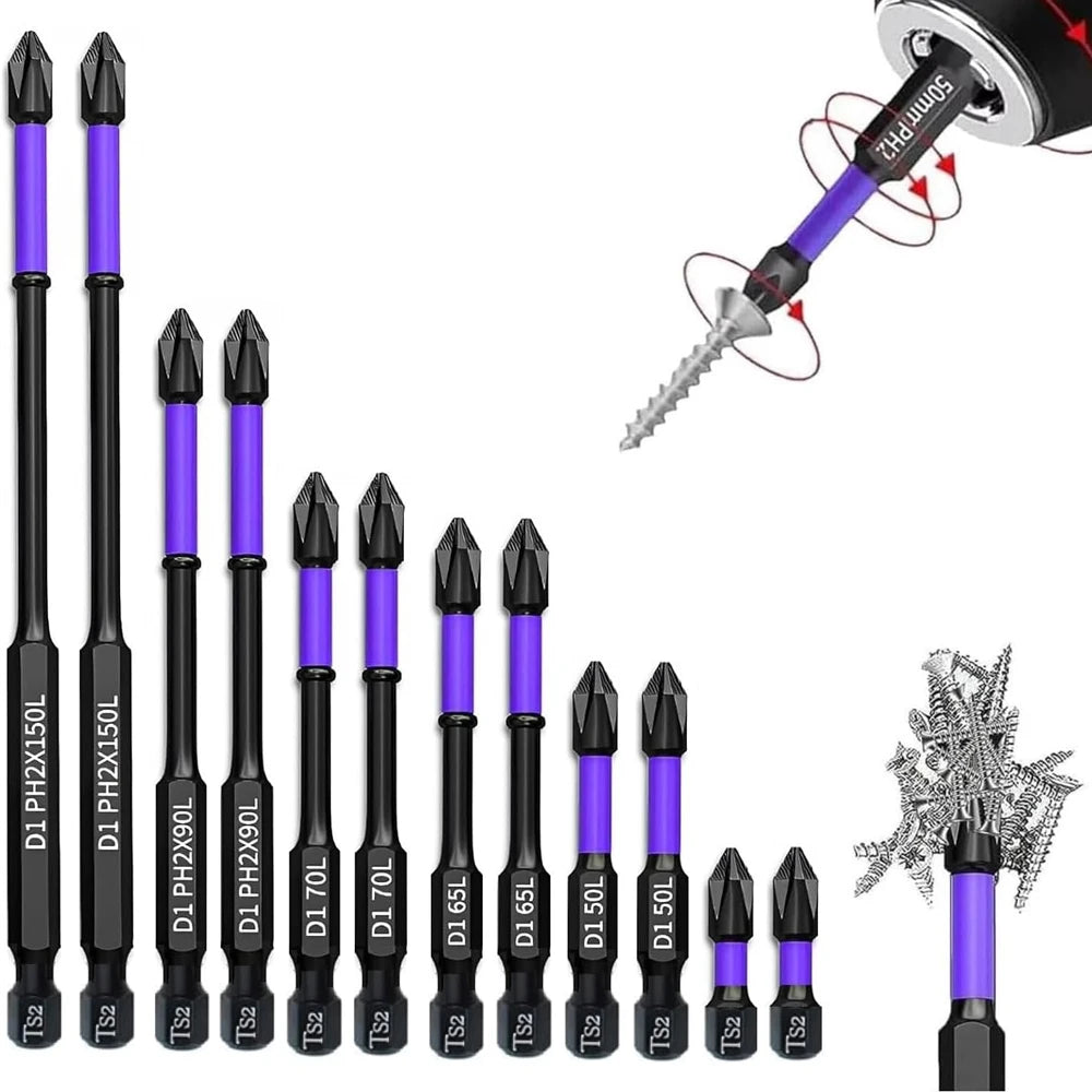 PH2 Impact Driver Bit Set 5-60PCS – Magnetic Cross Screwdriver Alloy Steel Non-Slip Drill Bits