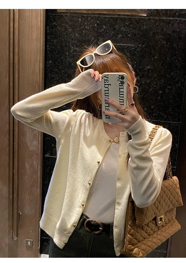 Women's Round Neck Knit Cardigan — Button Front