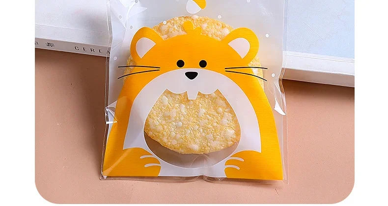 100Pcs Plastic Transparen Cartoon Candy Cookie Plastic Bags Self-Adhesive For Biscuits Snack Baking Package Kids Gift DIY