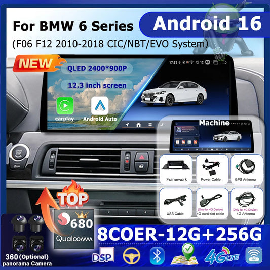 12.3" QLED Android Screen for BMW 6 Series F06 F12 (2010–2018) — CarPlay, Android Auto, GPS, DSP
