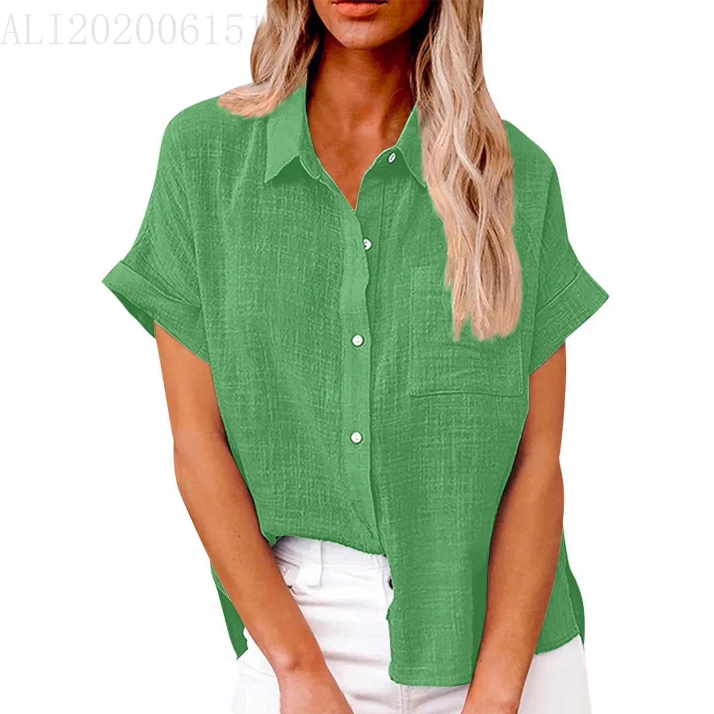 Women's Cotton-Linen Blouse — Loose Short-Sleeve Casual Summer Top