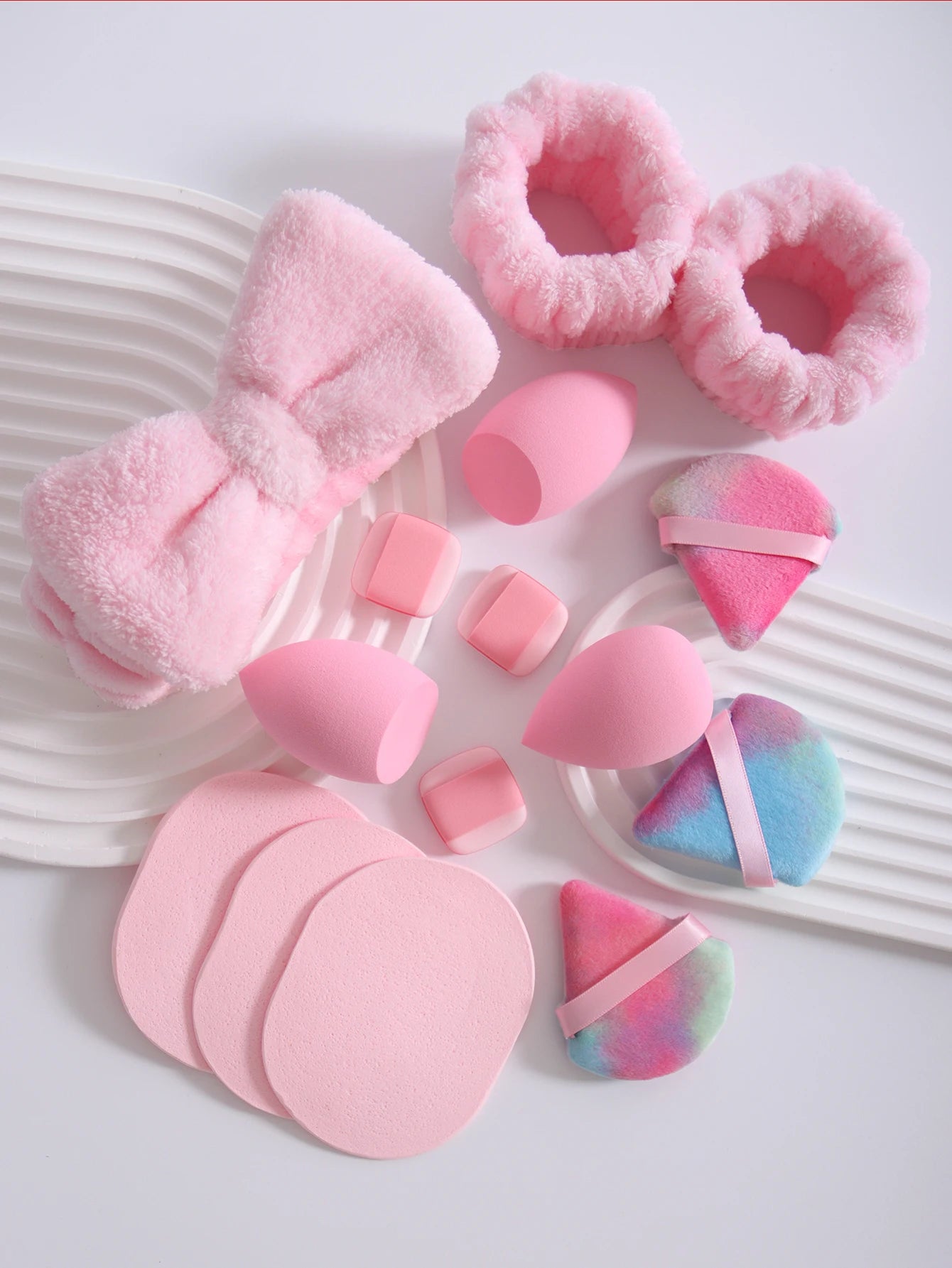 15Pcs Cosmetic Puff Makeup Sponge Blender Beauty Egg Foundation Sponges Puff Wash Face Headband Wristband Make up Accessories