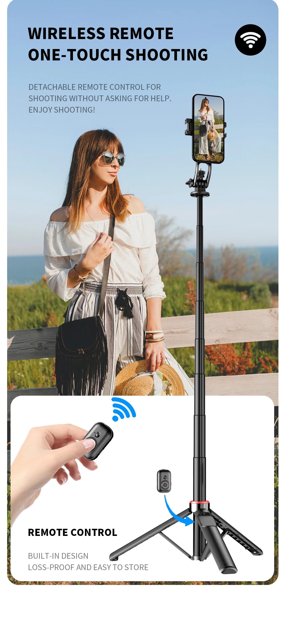 Magnetic Selfie Stick Tripod for iPhone 12-16 Pro Max Travel Stand with Magsafe Phone Clamp for Android Smartphone