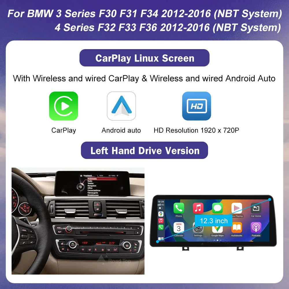 1920*720 Multimedia Touch Screen For BMW 1/2/3/4 Series F20/F21/F22/F30/F31 F33 F34 F36 Android Auto NBT System Wireless Carplay